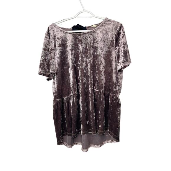Pleione Tops - Anthropologie Pleione shirt blouse top crushed velvet purple w black tie XL